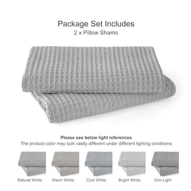 PHF 100% Cotton Waffle Weave Throw Pillow Cover, 20" x 20", No Insert, 2 Pack Elegant Home Decorative Square Throw Pillow Covers for Bed Couch Sofa, Light Grey - Image 6