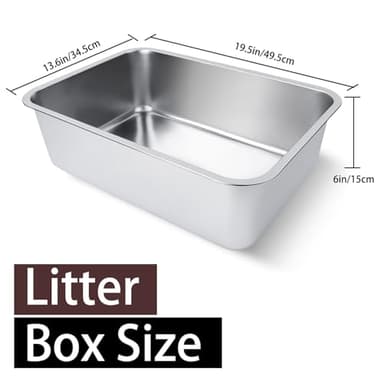 HNeekyr Stainless Steel Cat Litter Box for Adult Cats or Kitty/Kitten 19.5"x13.6"x6" Rust-Proof, High Side, Non Stick, No Smell, Easy to Clean Metal Cat Litter Box - Image 2
