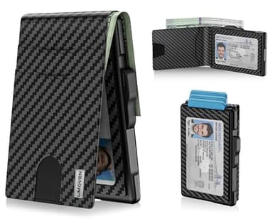 Wallet for Men - Pop Up Case, Cash Slot, and Credit Card Slot - Slim Aluminum Wallet with RFID Blocking, Minimalist Leather Wallet Front Pocket with ID Window (Carbon Fiber) - Image 1