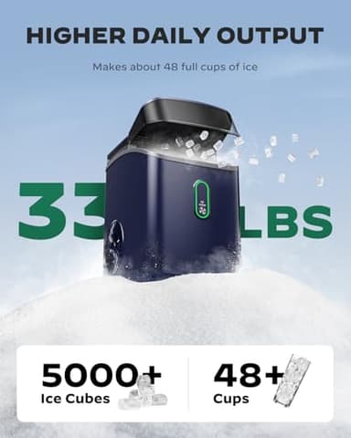 Silonn Nugget Ice Maker Countertop, Pebble Ice Maker with Crushed Ice, One-Click Operation Ice Machine with Self-Cleaning, 33lbs/24H for Home, Kitchen, Office, Blue - Image 2