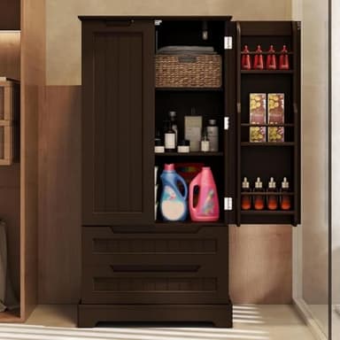 Gizoon Kitchen Pantry Storage Cabinet with Drawers Freestanding Bathroom Storage Cabinets with Doors and Shelves, 47" Small Wooden Food Pantry Cabinet for Dining Room Craft Room, Dark Brown - Image 5