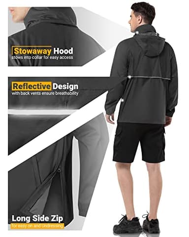 Outdoor Ventures Men's Rain Jacket Waterproof Lightweight Packable Rain Pullover for Hiking Golf Running - Image 4