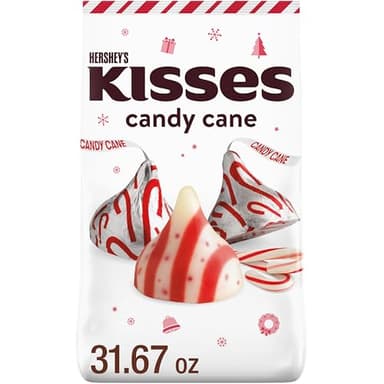 HERSHEY'S KISSES Candy Cane Flavored, Christmas Candy Bulk Bag, 31.67 oz - Image 1
