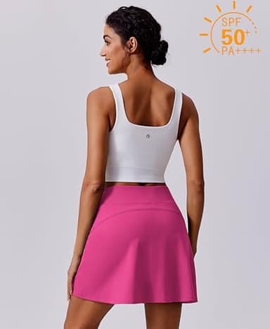 PINSPARK Tennis Skirts for Women 18" Golf Skort with Pockets High Waisted Athletic Skorts Sun Protection Activewear Skirt, Hot Pink XX-Large - Image 2