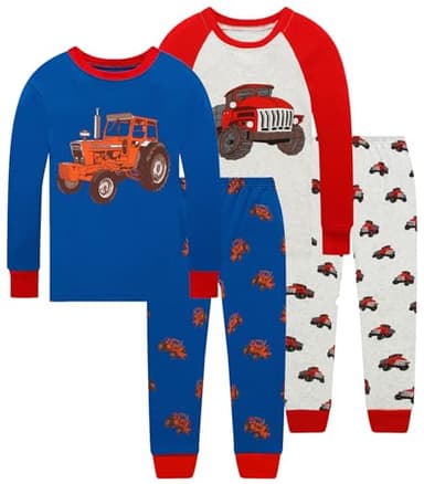Little bety 4 Pieces Boys Truck Pajamas Toddler Pjs Dinosaur Kids Cotton Sleepwear Sets 24Months Blue&Grey&Red - Image 1