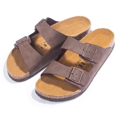 FITORY Mens Sandals, Arch Support Slides with Adjustable Buckle Straps and Cork Footbed Brown Size 10 - Image 7