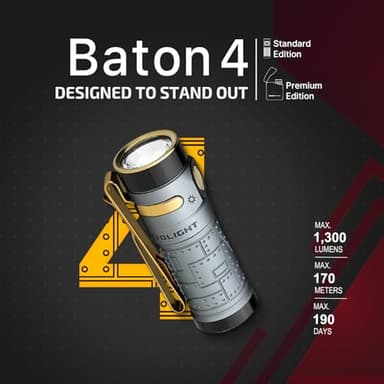 OLIGHT Baton4 Rechargeable EDC Flashlight, LED Pocket Light 1300 Lumens with Magnetic Charging Cable, 6 Modes, IPX8 Waterproof for Home, Camping and Emergency (Fighter Pilot) - Image 9