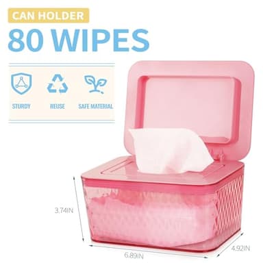 Whiidoom Wipes Dispenser, One-Handed Operation Wipe Holder for Baby & Adult, Seal-Designed Wipes Container for Bathroom Keep Diaper Wipes Fresh (Pink) - Image 2