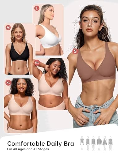 Vertvie Jelly Wireless Bras for Women Push Up Plunge Seamless T-Shirt Bras No Underwire Supportive Full Coverage Bralettes(Coffee,Medium) - Image 5