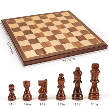 Chess Set Board Games for Adults: Handmade Walnut Wooden 15" 2 Extra Queens Folding Portable Travel Chess Game, Gift idea, Pieces Storage Slots,Instructions - Image 5