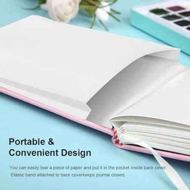 Paul Rubens Watercolor Journal, 100% Cotton 140 lb (300 GSM) Hot Pressed Watercolor Paper, 20 Sheets Sized 7.6’’ x 5.3’’ Travel Art Journal for Beginners and Experienced Painters (Pink) - Image 6