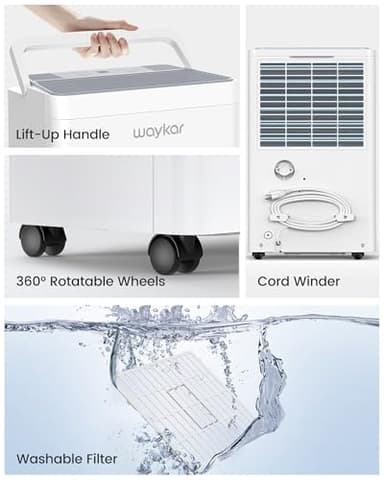 Waykar 80 Pint 2025 Energy Star Dehumidifier for Home, Basement, Large Rooms up to 5,000 Sq. Ft. - Auto Defrost, Ultra Quiet(40 dB), Auto Comfort Mode, with Drain Hose & Water Tank - Image 8