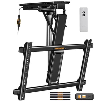 Perlegear Electric Ceiling TV Mount with Remote for 32-70 inch Flat and Curved Screen TVs, Motorized TV Ceiling Mount Flip Down for Flat Roof, Drop Down Ceiling Mount - Image 1