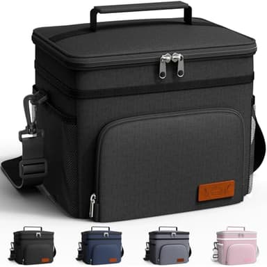 HOTOR Insulated Lunch Box for Men & Women - Leak-Proof Cooler Lunch Bag with 4 Pockets, Adjustable Strap, Ideal for Work, Picnic, Travel - Medium, Black, 10.2"×6.9"×8.5" - Image 1