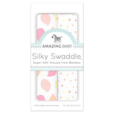 Amazing Baby Silky Swaddle Muslin Blankets, Set of 2, Bamboo Viscose, Petals and Dots, Pink - Image 10