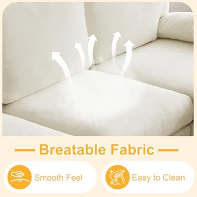 Karl home U-Shape Sectional Sofa Couch 111" Modern 4-Seat Sofa with Chaises Chenille Fabric Upholstered Covertible Couch with Wood Grain Legs for Living Room, Reception Room, Apartment, Beige - Image 4