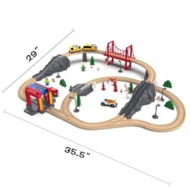 Giant bean 72PCS Fire Station Wooden Train Track Electric Train Set, Gift Packed Toy Railway Kits for Kids, Toddler Boys and Girls 3,4,5 Years Old and Up, Christmas Birthday Gift Toy for Kids - Image 9