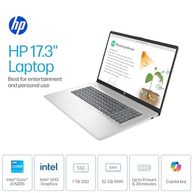 HP 2025 17.3" Laptop Compurter for Business & Student, Intel 8-Core Processor, 32 GB RAM, 1 TB SSD, Anti-Glare Display, Windows 11 Pro, Bluetooth 5.3, Type-c, Silver, Copilot AI, w/Accessories - Image 2