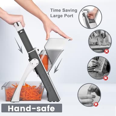 SupMaKin Upgrade Safe Mandoline Slicer, Multi Vegetable Chopper, Potato Slicer, Vegetables Slicer Onion Chopper Fry Cutter, Kitchen Chopping Artifact (GrayWhite) - Image 2