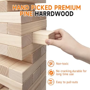 Nattork Giant Tumbling Tower (Stack from 1.77Ft to 4+ Ft), Wood Stacking Giant Blocks Game| Made from Premium Pine Wood| Ideal for Family, 54PCS - Image 3