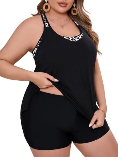 Summer Mae Plus Size Tankini Swimsuits for Women Two Piece Athletic Bathing Suit with Sports Bra Tummy Control Swimwear Leopard Print 24 Plus - Image 1