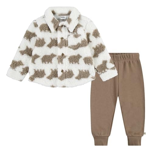 Huggies Sherpa Button Up Shacket and Jogger Pants 2-Piece Outfit Set - Image 1