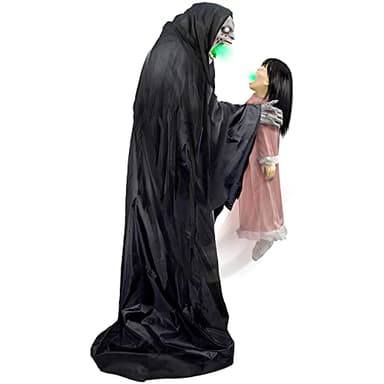 Haunted Hill Farm Soul Sucker Demon Reaper with Child by Tekky, Motion-Activated Talking Halloween Animatronic for Creepy Indoor or Covered Outdoor Halloween Decorations, Plug-in or Battery Operated - Image 1