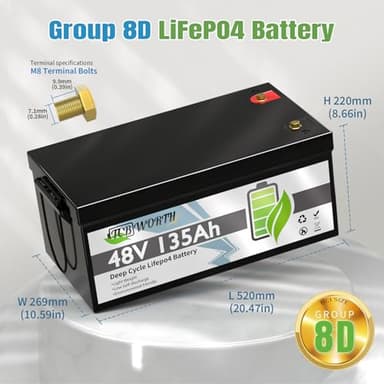 TCBWORTH 48V Lithium Battery 135Ah, Deep Cycle LiFePO4 Batteries, 200A Bluetooth BMS with Low-Temp Protection, for Golf Carts, Solar, Motohome, Off-Grid Applications, Boat, Lawn Mower - Image 2