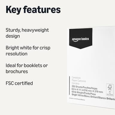 Amazon Basics Cardstock Paper, 8.5" x 11", 65 lb/176 gsm, 96 Bright, White, 250 Sheets - Image 2