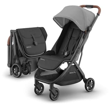 UPPAbaby Minu V3 Travel Stroller | Lightweight + Compact Design | One-Hand Fold + Unfold | from Birth + Overhead Compatible | Greyson (Charcoal Mélange/Carbon Frame/Saddle Leather) - Image 1