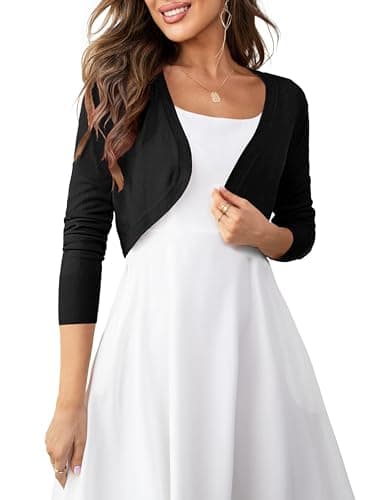U.Vomade Women's Long Sleeve Cropped Cardigan Sweaters Jackets Open Front Shrugs for Dresses Black M - Image 1