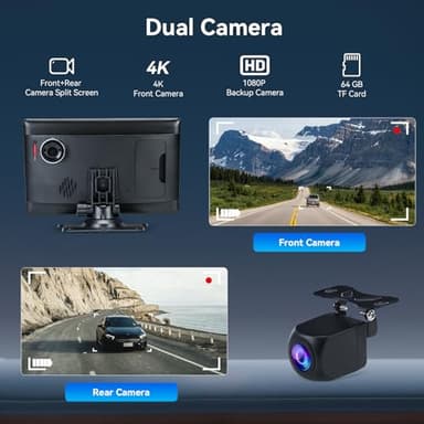 ALIESTFDNO 9" Wireless CarPlay Touchscreen for Car,Apple Carplay & Android Auto Car Play Screen with 4K Dash Cam,1080p Rear Camera,GPS Navigation,Car Stereo Receiver with Bluetooth, AirPlay - Image 2