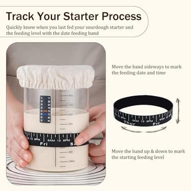 INOBYO Sourdough Starter Glass Jar, 34 OZ Large Wide Mouth Jar for Sour Dough Starter, Easy to Use Sourdough Bread Baking Supplies Kit for Beginners and Pro, 2 Pack - Image 3