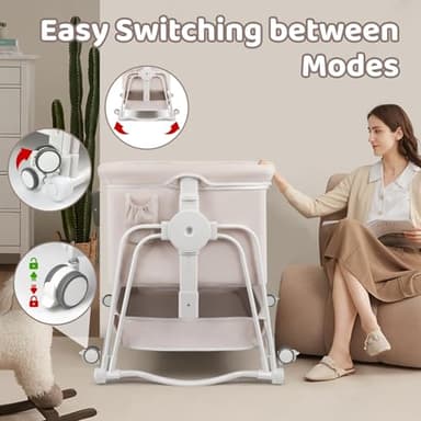 suihuooo 4 in 1 Baby Bassinet Bedside Sleeper, Rocking Baby Crib with Lockable Wheels, Storage, Mosquito Net and Matress Included, 7 Level Adjustable Bedside Bassinet for Baby Newborn(Cream) - Image 5