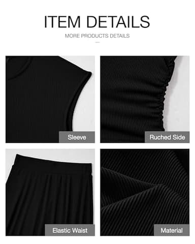 BTFBM Women Two Piece Skirt Set Summer 2025 Casual Vacation Crew Neck Short Sleeve Cropped Top Elastic Waist Midi Skirts(Black, Large) - Image 6