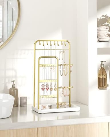 pickpiff Jewelry Holder Stand: Jewelry Display for Necklace, Bracelet, Earring, Ring, White & Gold - Image 5