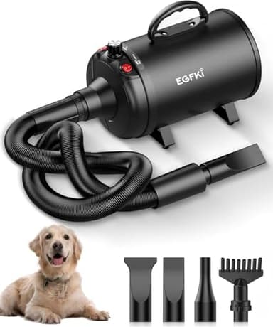 EGFKI Dog Dryer, 5.2HP/ 3800W Pet Grooming High Velocity Force Blower with 4 Nozzles, Adjustable Speed and Temperature Dog Hair Dryers for Grooming - Image 1