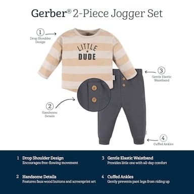 Gerber Baby Boys' Jogger Set, Little Dude, 3-6 Months - Image 4