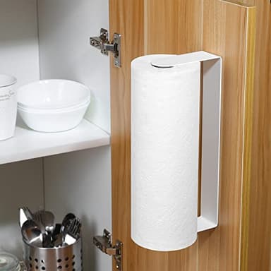 YIGII Adhesive Paper Towel Holder Under Cabinet - Stainless Steel Paper Towel Rack Stick on Wall Mount for Kitchen, White - Image 5