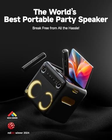 Ikarao Smart Karaoke Machine for Adults - with Lyrics Display, 32GB Karaoke Tablet, 2 Wireless Mics, Professional Karaoke System, 300W Peak Power, 4 DJ Lights, Karaoke Speaker for Any Occasion - Image 2