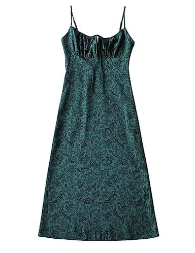 Omoone Womens Floral Dress Low-Cut Square Neck Spaghetti Strap Tie Bodycorn 90s Y2k Sun Dresses (01Green, Medium) - Image 1