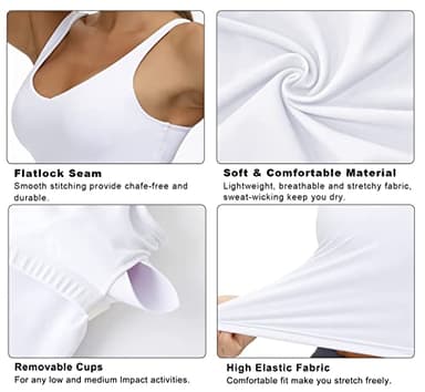 Women’s Longline Sports Bra Wirefree Padded Medium Support Yoga Bras Gym Running Workout Tank Tops (White, Medium) - Image 6