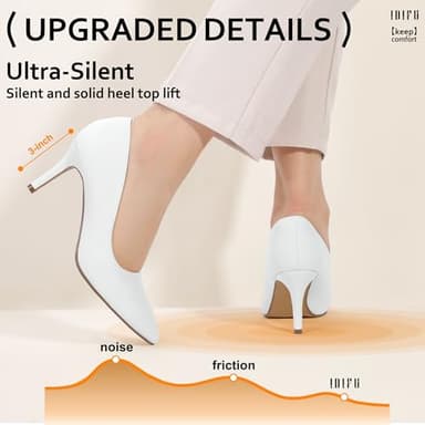 IDIFU White High Heels Pumps Closed Toe Heels Women's Pumps Stiletto Pointed Toe Dress Shoes Wedding Prom Bridal Work Office Bride Trendy Dressy Comfortable Classic Pumps Shoes(White Pu,8) - Image 6