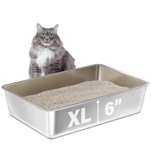 FUTAM Stainless Steel Litter Box, 23.6“x15.7"x6" Deep Stainless Steel Cat Litter Box Extra Large, XL Metal Litterbox for Big Cats with High Sides, Non Stick Surface, Easy to Clean - Image 1