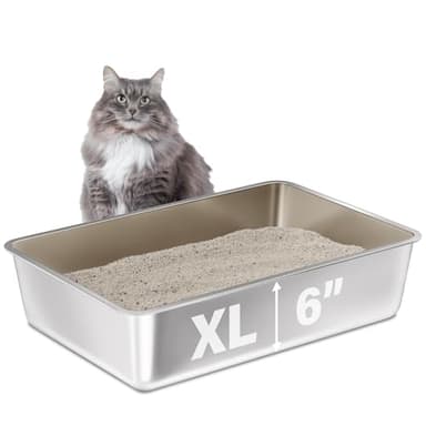 FUTAM Stainless Steel Litter Box, 23.6“x15.7"x6" Deep Stainless Steel Cat Litter Box Extra Large, XL Metal Litterbox for Big Cats with High Sides, Non Stick Surface, Easy to Clean - Image 1