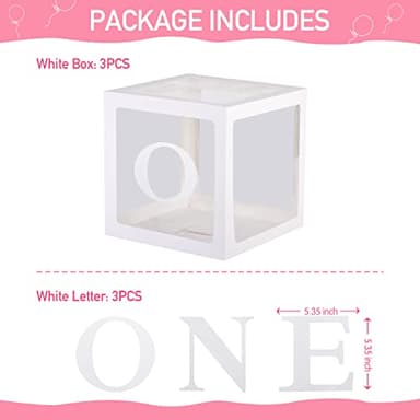 TECKED First Birthday Decorations For Boy Or Girl, 3 Pcs ONE Balloon Boxes For 1st Birthday, Baby Clear Blocks Party Decor With ONE Letters For Photoshoot Props, Cake Smash Backdrop - Image 2