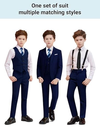 PACOROMANO Boy Suit Set Navy Extra Slim 7 Pcs Boys Formal Slim Suit Set Ring Bearer Outfit Boy Skinny - Image 5