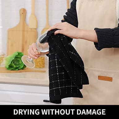 Homaxy 100% Cotton Terry Kitchen Towels(Black, 13 x 28 inches), Checkered Designed, Soft and Super Absorbent Dish Towels, 6 Pack - Image 4