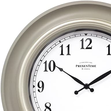 Presentime & Co. 16" Malmo Modern Wall Clock, Wall Décor, Silent No Ticking, Wall Art and Timepiece for Home Decoration, Warm Gray with Morning Silver Ring. - Image 5