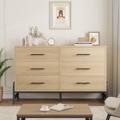 GarveeHome 6 Dresser for Bedroom, 52" Wide Drawer with Large Storage Space, Freestanding Wooden Closet Storage Dresser Chest for Living Room, Bedroom, Entryway, Natural Oak - Image 3